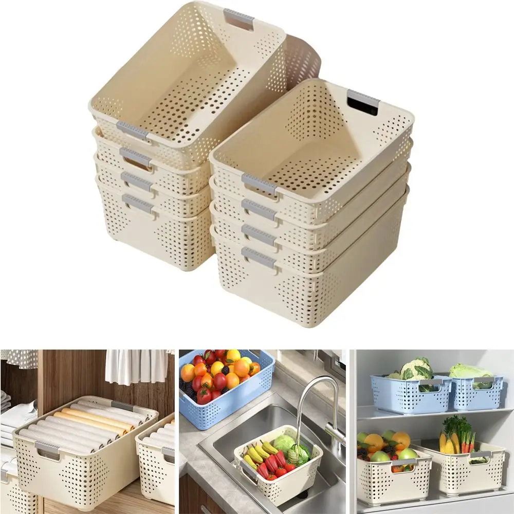 

Durable Plastic Storage Basket Hollow-out Design Stackable Desktop Storage Basket Multi-purpose Storage Rack Kitchen