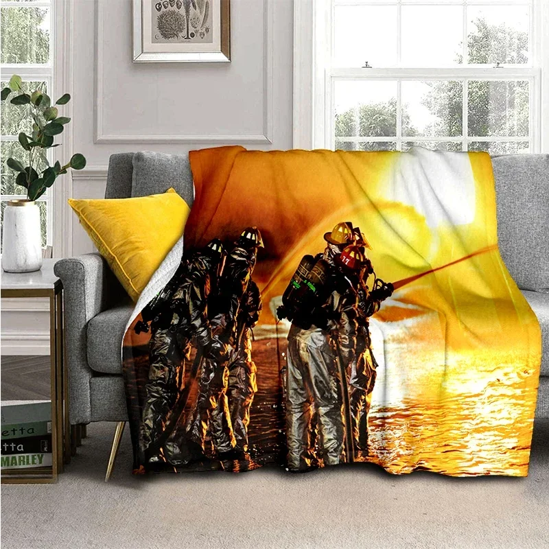 Firefighters Fire Blanket Fleece Warm Cozy Soft Blanket for Couch Bed Colorfast Tv Blanket Firefighters Throw Blanket Queen Size