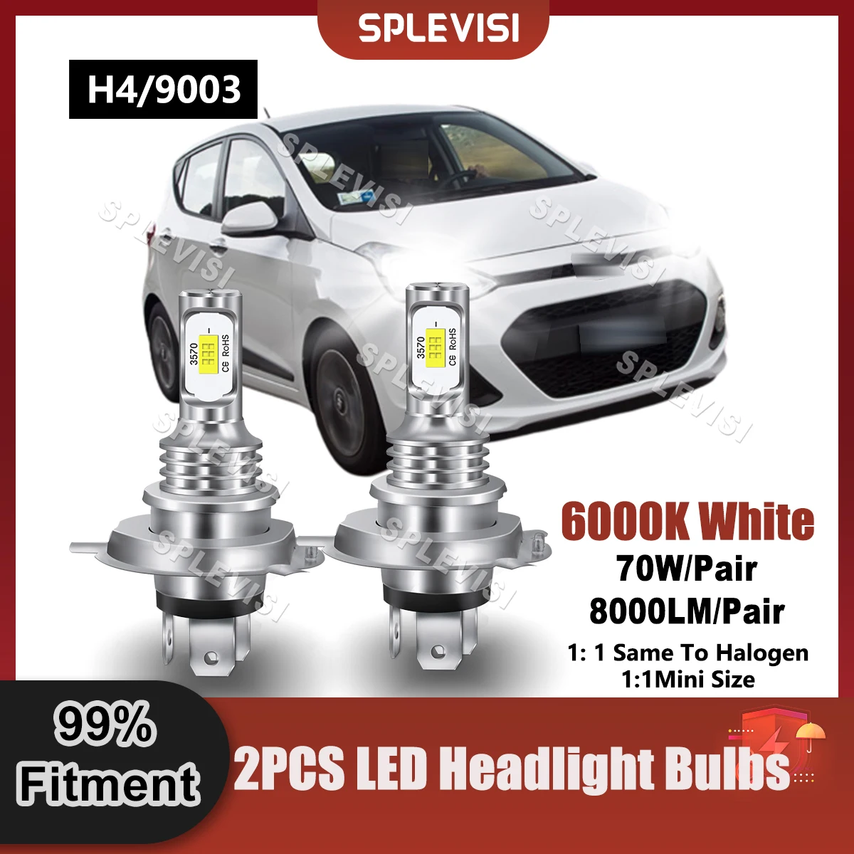 

1 Pair LED H4/9003 Headlight High Low Beam Bulbs 9V-24V 8000LM 70W For Hyundai iLoad i10 2008 2009 2010 2011 2012 2013 2014 2015