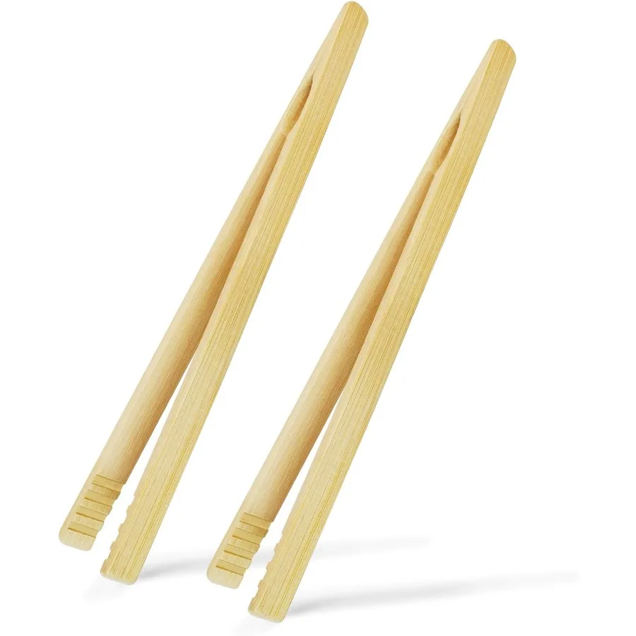Pinzas para pan tostadas de bambú tural, pinzas largas de bambú 10,2 Ihes con diseño antideslizante para frutas, pan y pepinillos Kitche, 2 piezas