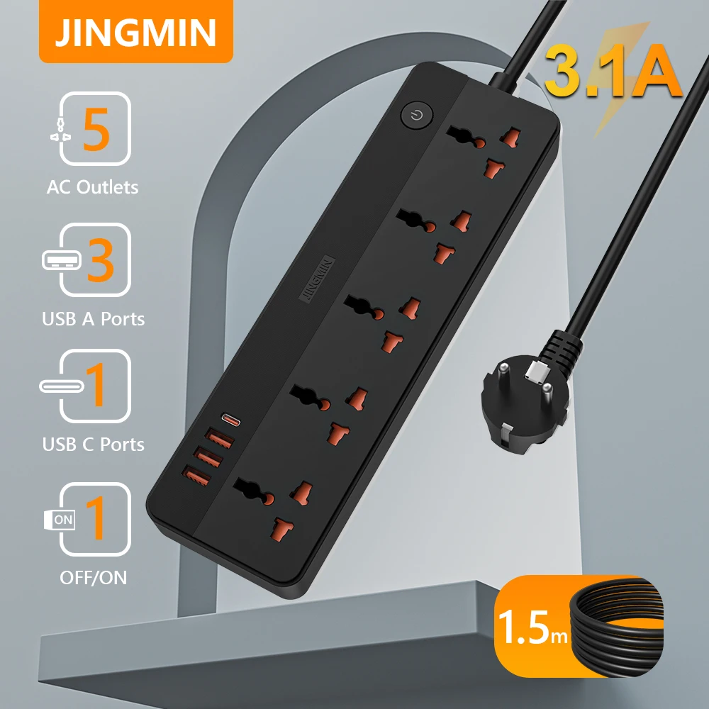 Power Multi Tap Universal Plug EU Outlet Power Strip with 1.5M Extension Cord AC Type C USB Port Charge Electrical Socket PD 20