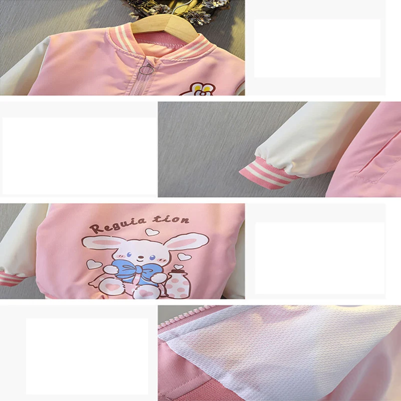 Primavera e autunno 2024 ragazze e bambini per il tempo libero rosa cartone animato a maniche lunghe in piedi collo cerniera cappotto abbigliamento