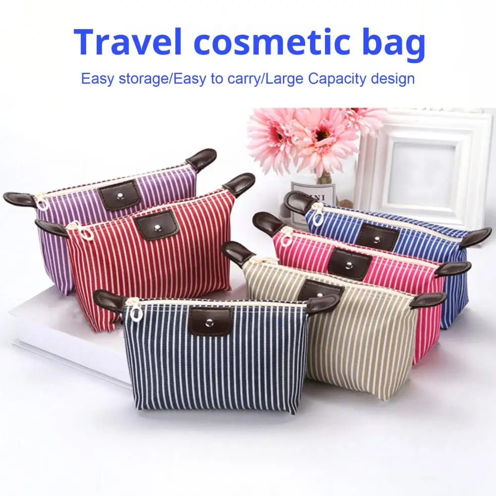 Cosmetic Bag with Vertical Stripes Dumpling-shaped Cosmetic Case Striped Cosmetic Bag Waterproof Travel Organizer Foldable