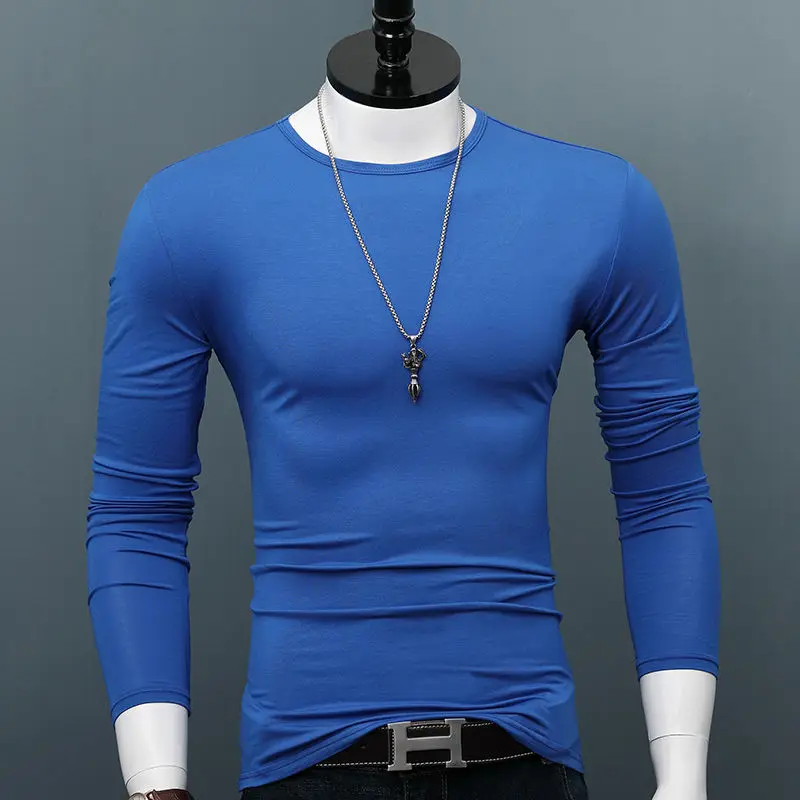 Outdoor Fitness Sports Men\'s T Shirt Casual Simplicity Solid Long Sleeve T-shirts Autumn Loose Pullover Fashion Cotton Men Tops