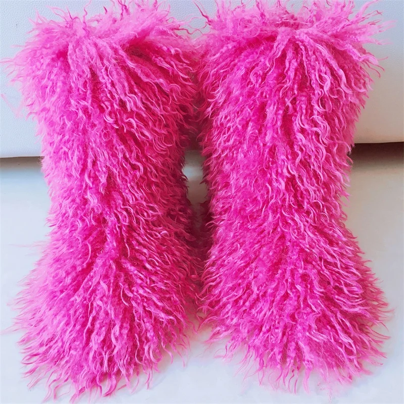 

Warm Winter Fur Lined Flat Heel High Top Faux Fur Boots Deep Mouth round Toe Snow Boots Comfortable Casual Fashion Boots