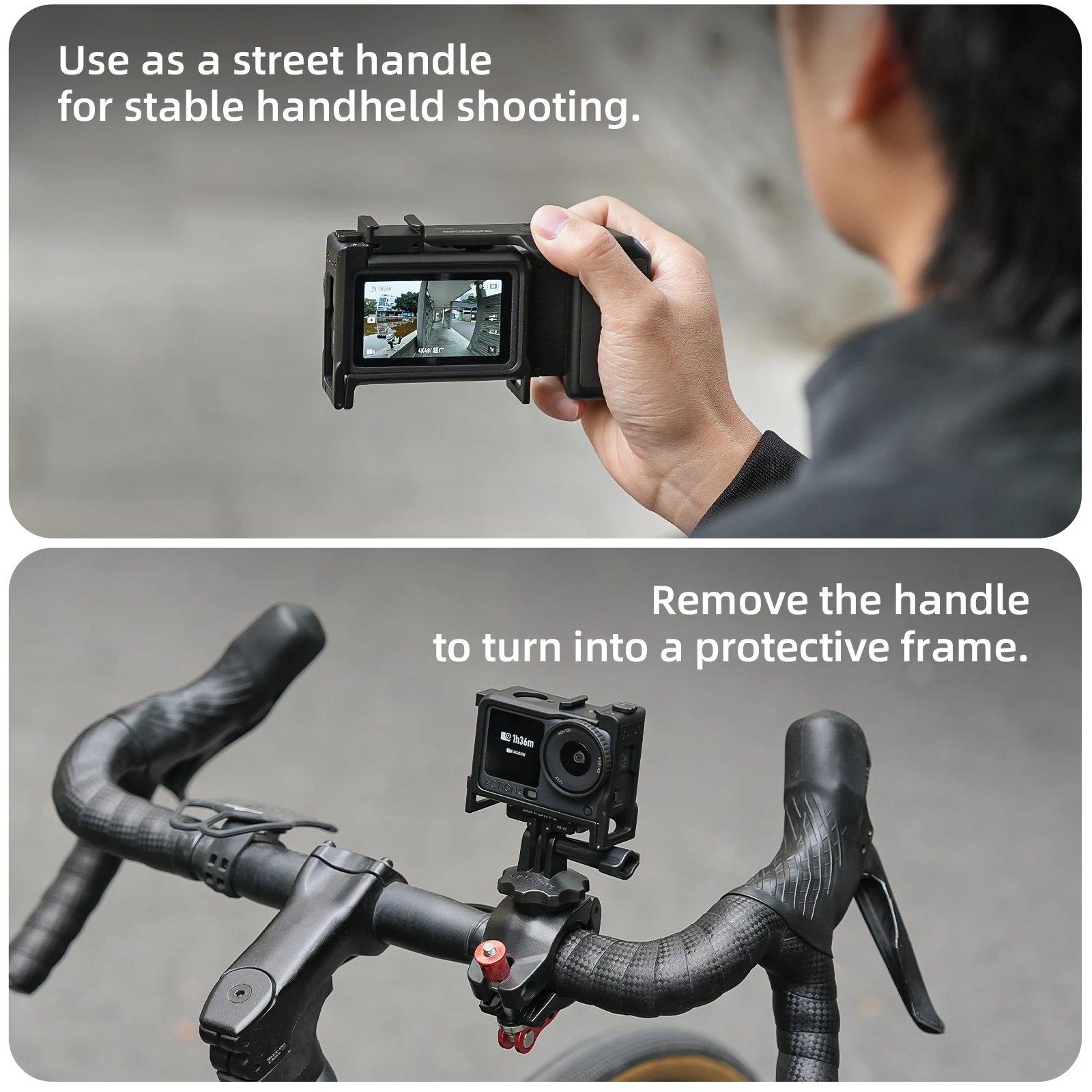 

Handle Grip Kit For DJI Osmo Action 6 with Cage, 2-in-1 Street Photography Grip Protective Frame Camera Cage Handle Combo