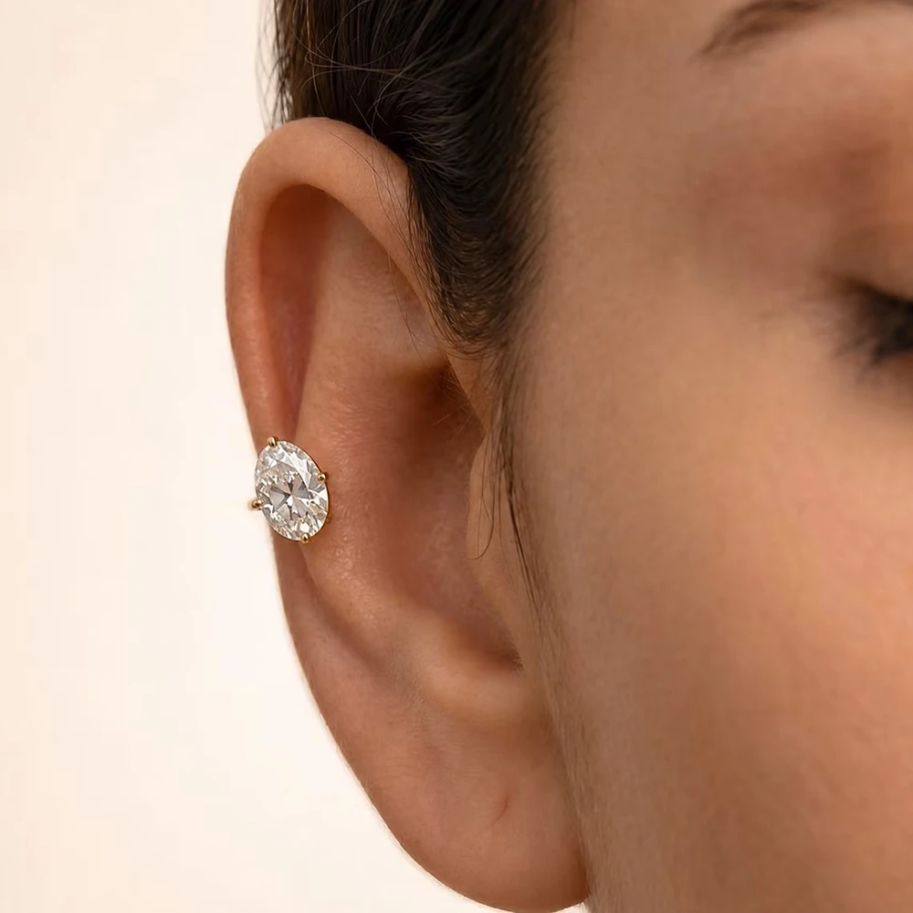 Certified 1Carat Oval Cut Solitaire Moissanite Diamond Open Ear Cuff For Women S925 Silver Minimalist Unique Earring No Piercing