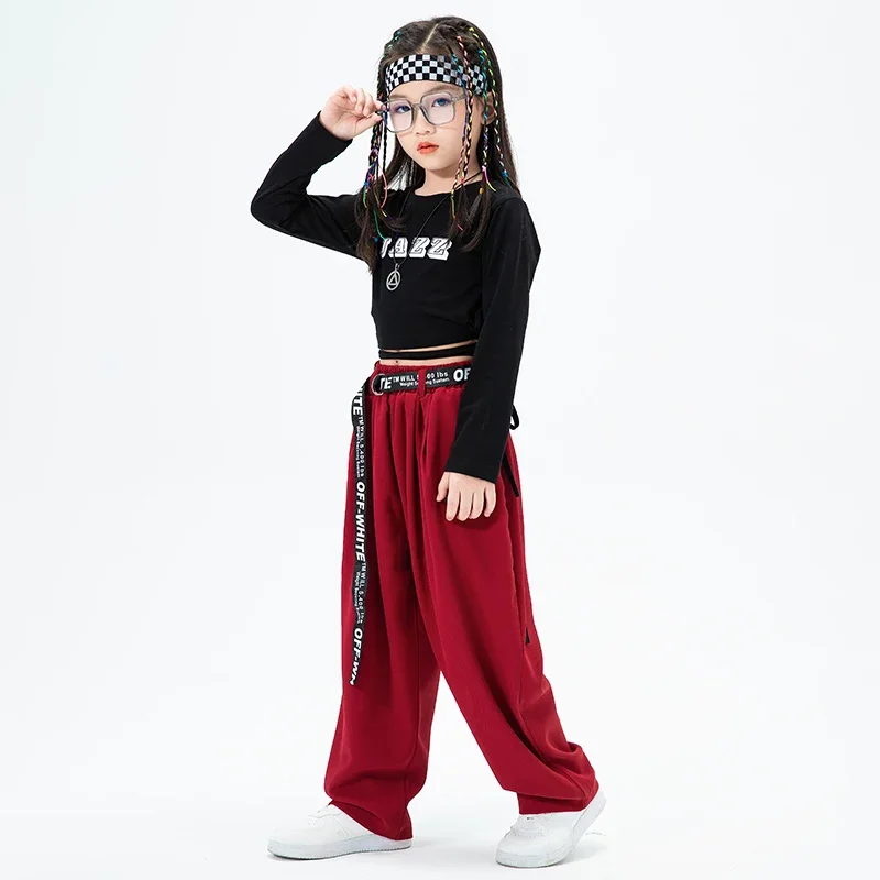 Kids Hip Hop Clothing Black Crop Tank Sweatshirt Tops Casual Baggy Pants For Girls Teenage Dance Costume Suit Clothes Outfits