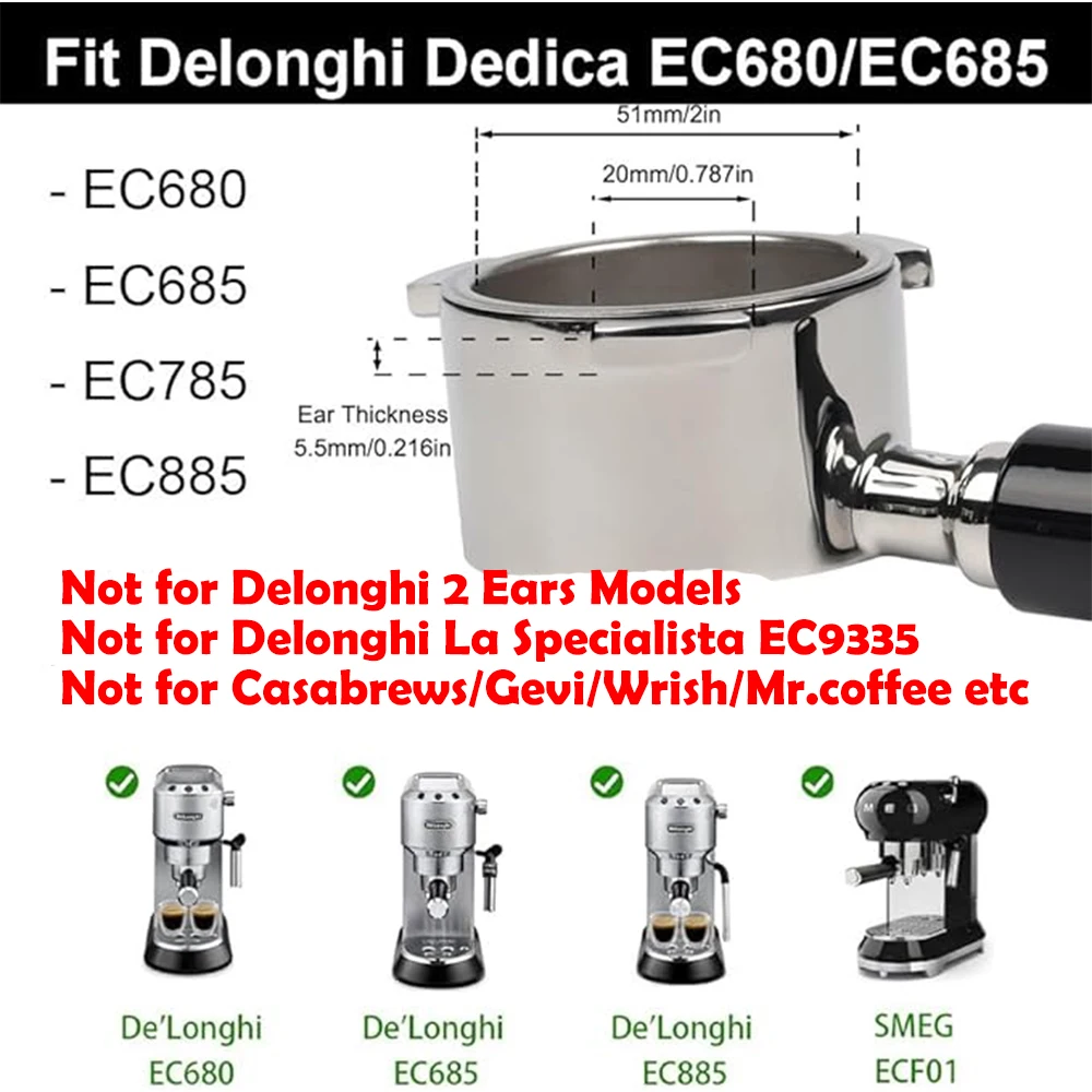 Double Spout 51mm Coffee Portafilter With 1 2 Cups Basket for Delonghi ECO680 ECO685 Coffee Machine