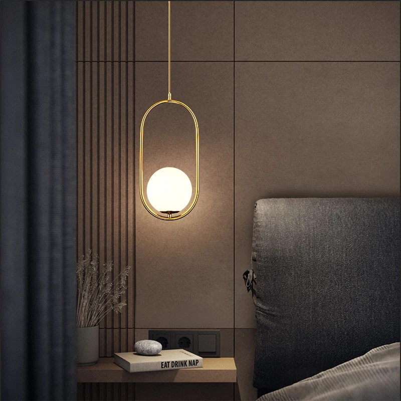 Nordic Pendant Hanging Teto Lights, Lâmpadas de bola de vidro minimalistas, Lâmpada de iluminação para viver, Quarto, Cabeceira, Sala de jantar