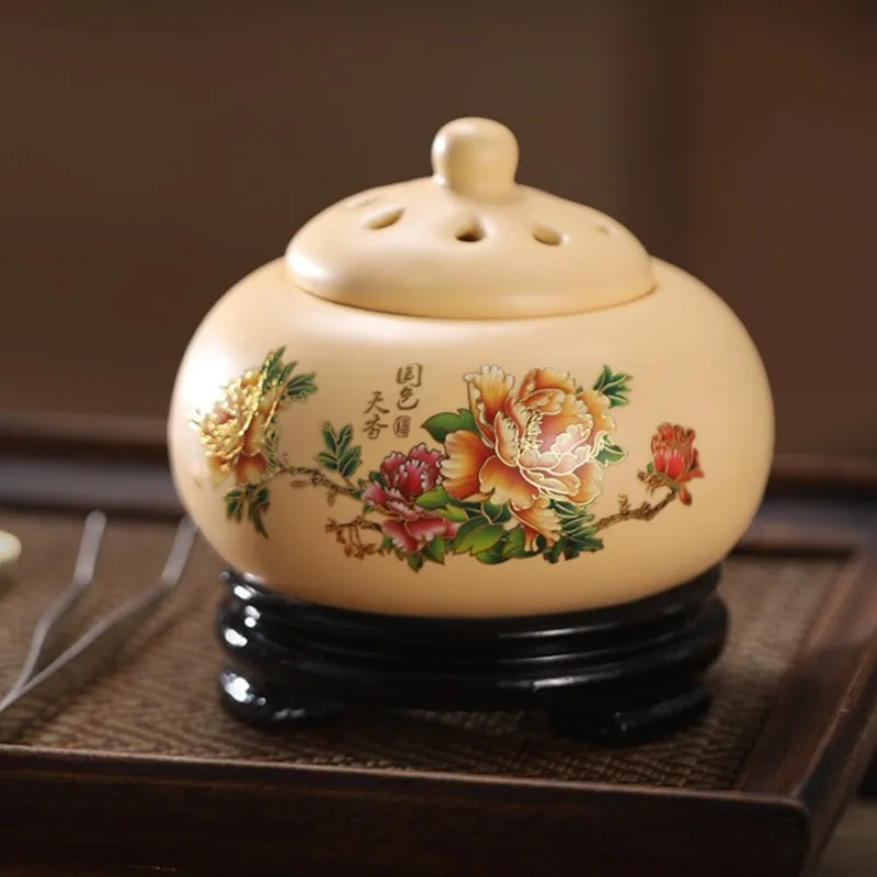 Ceramic Peony Electronic Incense Burner 50°C To 350°C Thermoregulation Lasting Aromatherapy Home Indoor Office Yoga Meditation