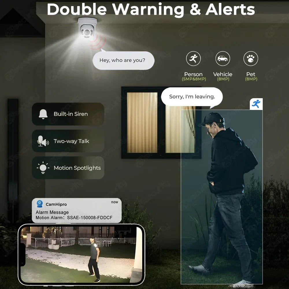 Imagem -05 - Wifi Poe Dome Câmera ip Zoom Óptico de 5x Ptz Rastreamento Automático Câmera de Vigilância Externa Detecção Humana Câmeras de Segurança Camhipro Áudio Bidirecional Visão Noturna Colorida 4k 8mp