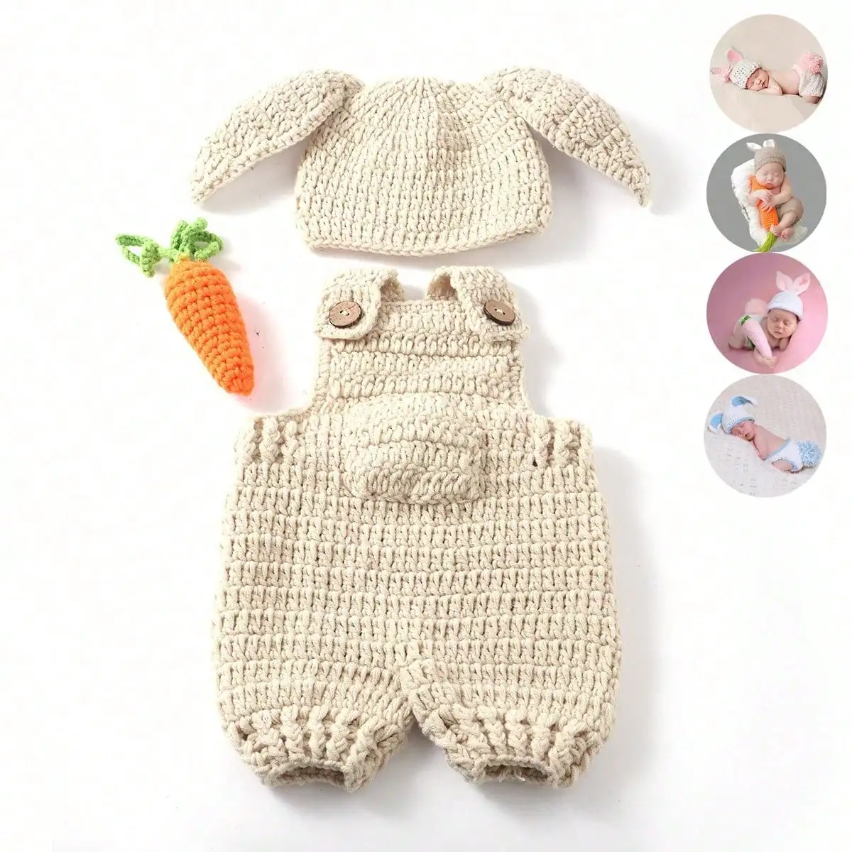 3pcs Newborn Photography Props Rabbit Carrot Costume Baby Photo Shoot Outfit Easter Baby Shower Gift