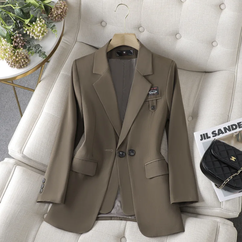 Tesco Solid Suit Blazer For Women Long Sleeve Notch Lapels Formal Jacket For Office Ladies Fashion Casual Women's Top Coat