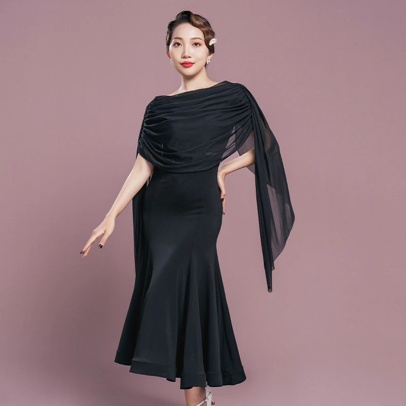 

Floating Sleeves Ballroom Dance Competition Dress Women Cha Cha Rumba Samba Modern Dance Dresses Stage Practice Wear DWY9010