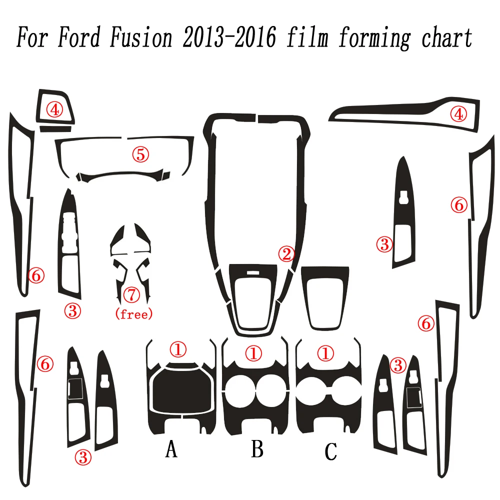 For Ford Ford Fusion 2013-2016 Interior Central Control Panel Door Handle 5D Carbon Fiber Sticker Decals Car styling Accessorie