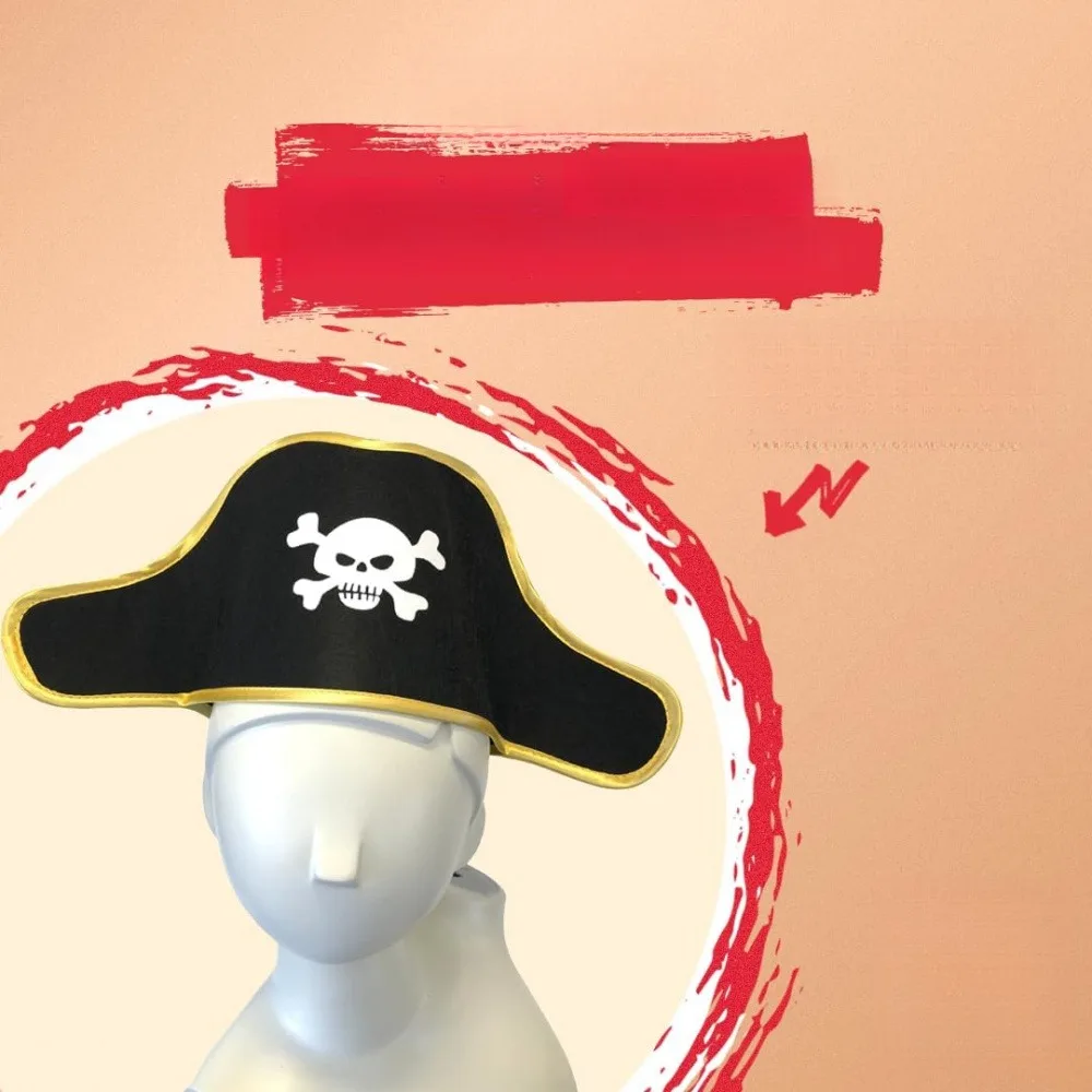 Felt Pirate Tricorn Hat, Skull Pattern Pirate Costume Hat, Caribbean Pirate Cosplay Hat for Halloween Costume Party, 2 Pairs