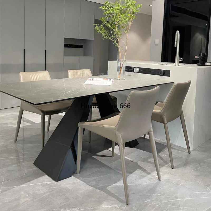 Italian minimalist luxury stone large flat rectangular marble dining table
