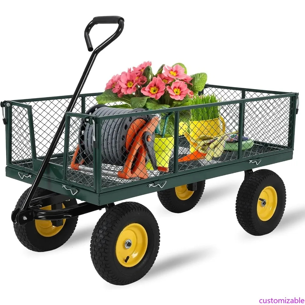 

Heavy-Duty Steel Garden Cart with 1500 lbs Capacity and Removable Flatbed for Versatile Utility