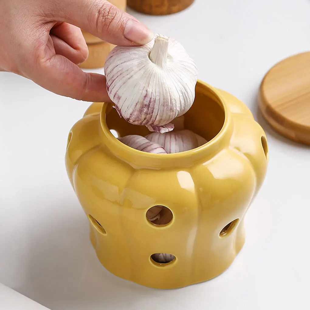 Ceramic Garlic Storage Jar Easy To Clean Kitchen Organizer For Wide Application Hollow Ceramics