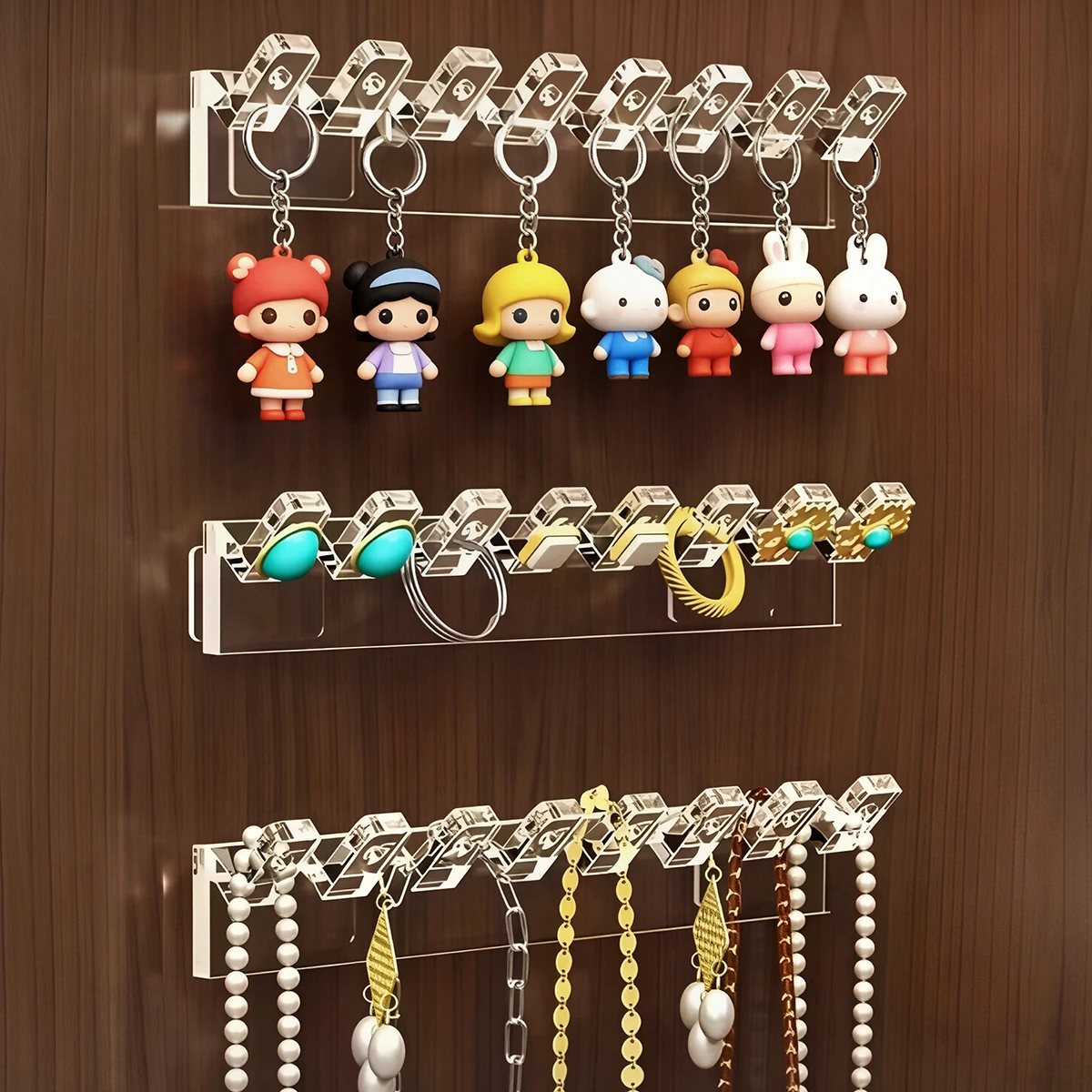 3/6/12pcs Wall‑Mounted Clear Jewelry Organizer, Hanging Display Rack for Earrings Necklaces Rings Small Accessories
