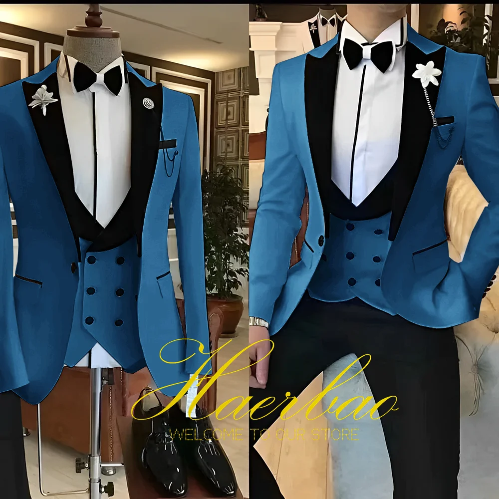 White Men Suits 3 Piece Slim Fit Groom Tuxedos for Wedding Groomsmen Italian Style Suit Jacket with Double Breasted Vest Pants