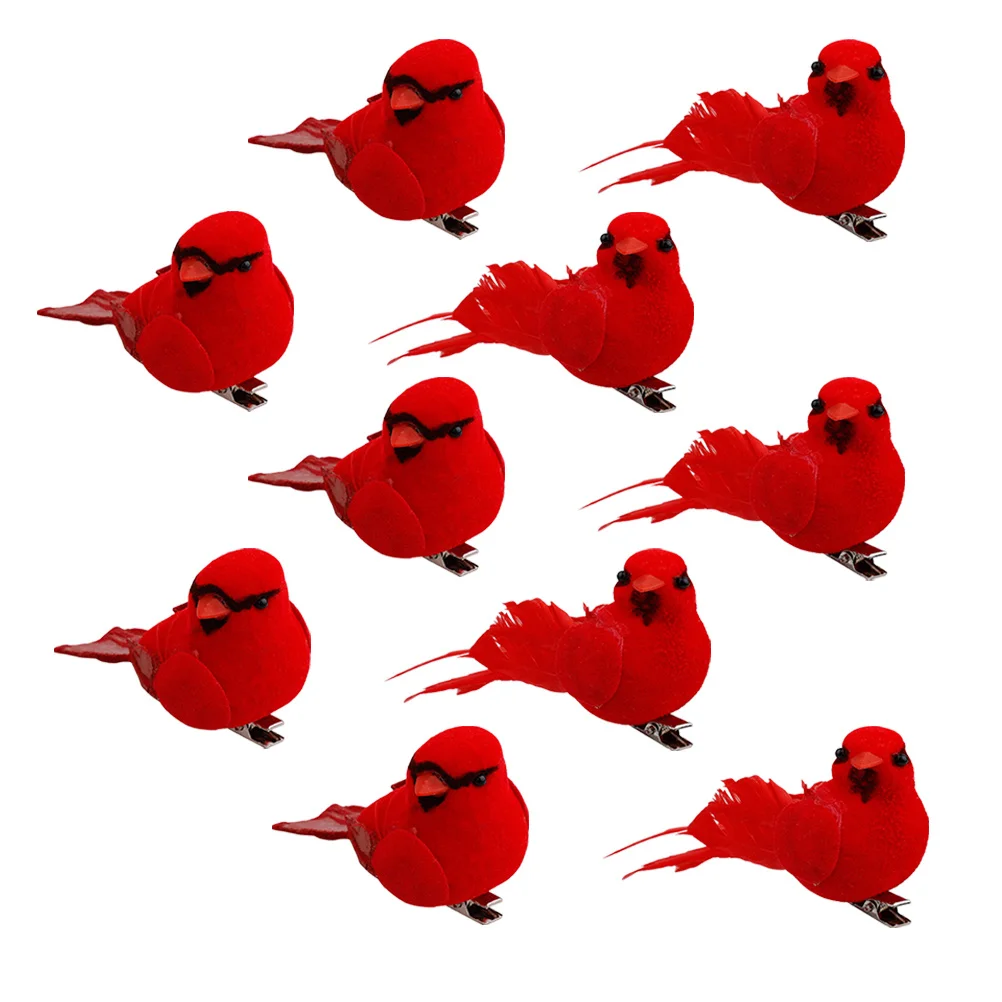 

10pcs Christmas Tree Decoration Red Cardinal Hanging Ornaments For Yard Garden Porch Party Decor Simulation Pendant