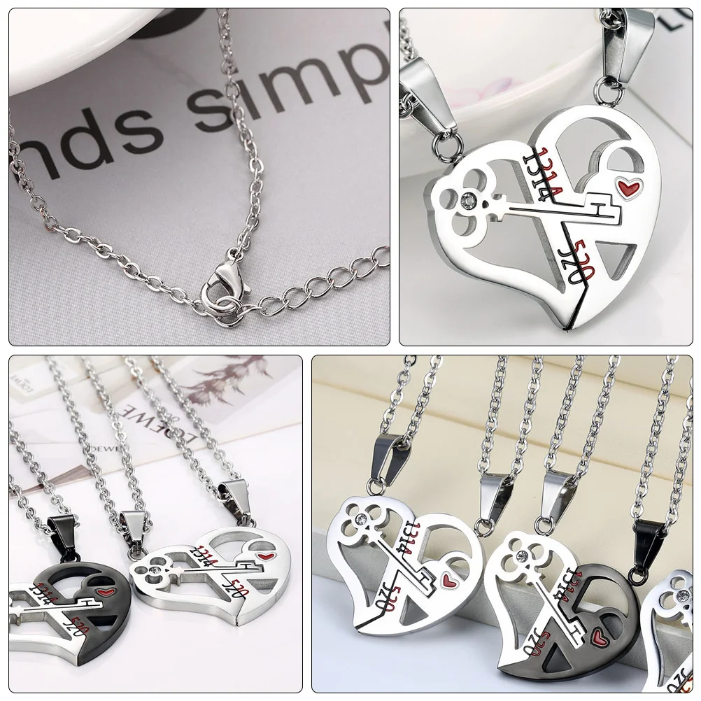 Couple Pendant Necklace Colorful Dainty Large Chain Ornament Stainless Steel Lovers