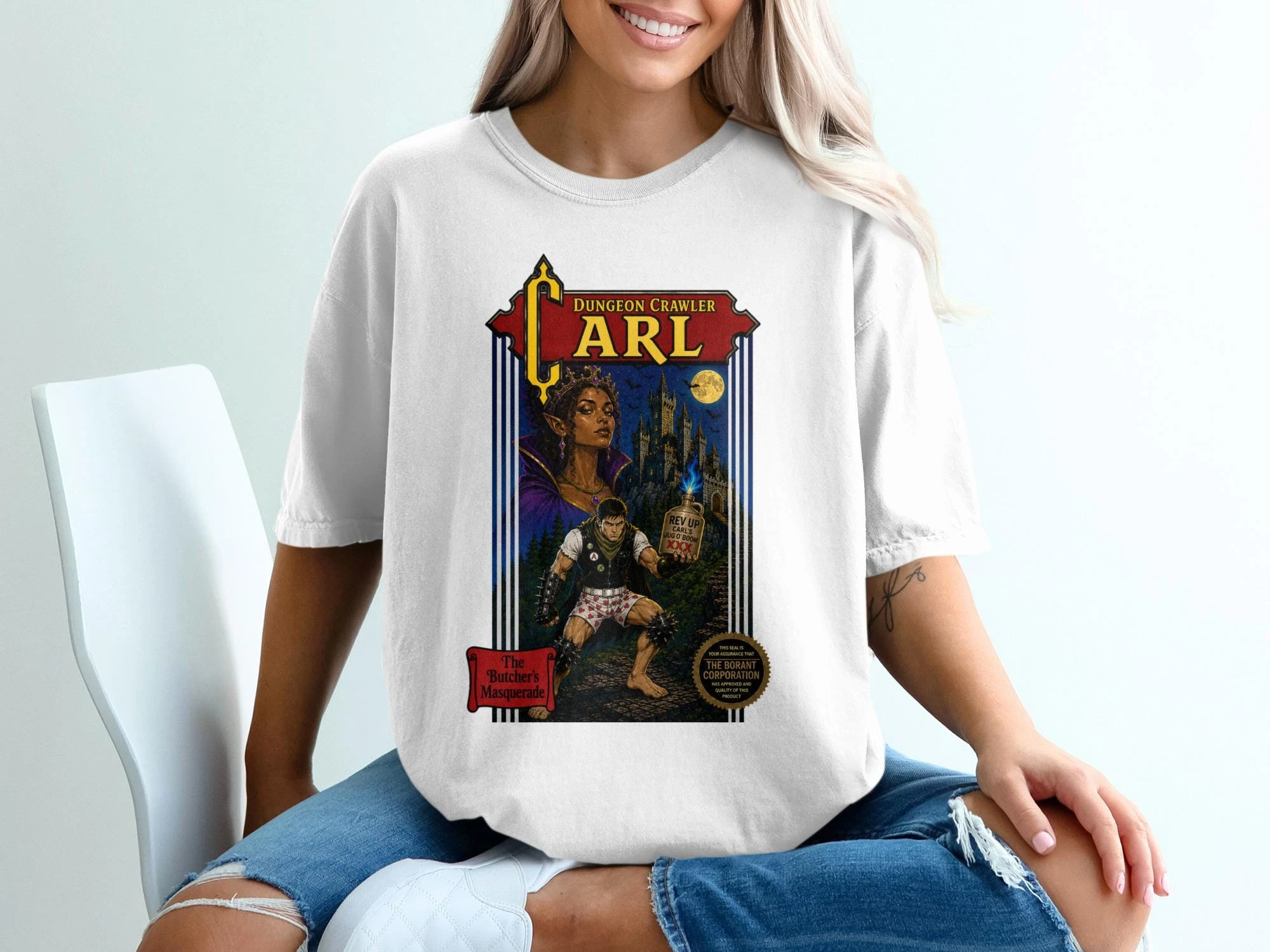 Dungeon Crawler Carl Butcher's Masquerade Shirt Retro NES Game Cover Tee 1717 Carl Imogen Fan Art Gift