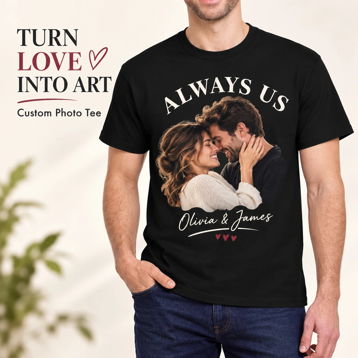 Personalized Photo T Shirt Custom Couple Names Anniversary Date Print Unisex Graphic Tee Matching Outfit Valentines Day Gift