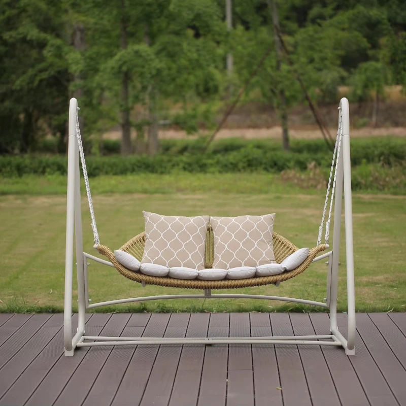 Chaise balançoire suspendue à 2 places avec coussins rembourrés et oreillers, chaise balançoire de porche en rotin, chaise hamac d'extérieur