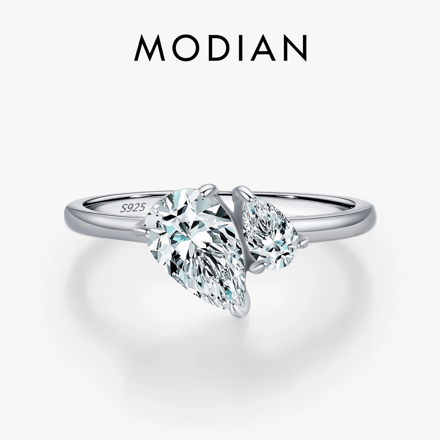 MODIAN-Anillo de Plata de Ley 925 auténtica para mujer, sortija con forma de gota de agua brillante entrelazada, pera transparente, CZ, joyería fina