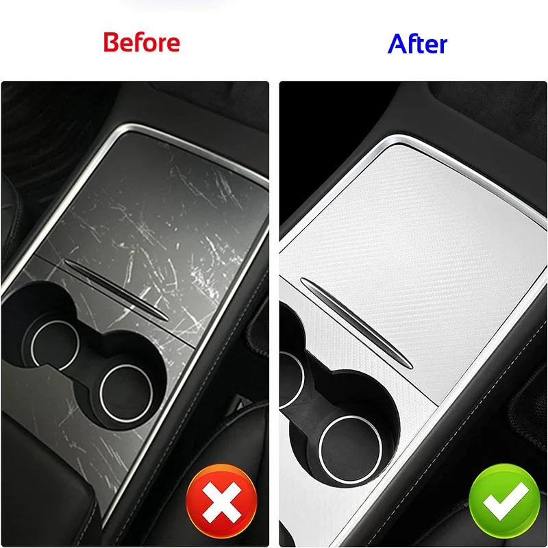 PU Leather Carbon Center Console Cover Protector for Tesla Model 3 Y 2021-2023 Central Panel Wrap Film Sticker Car Accessories