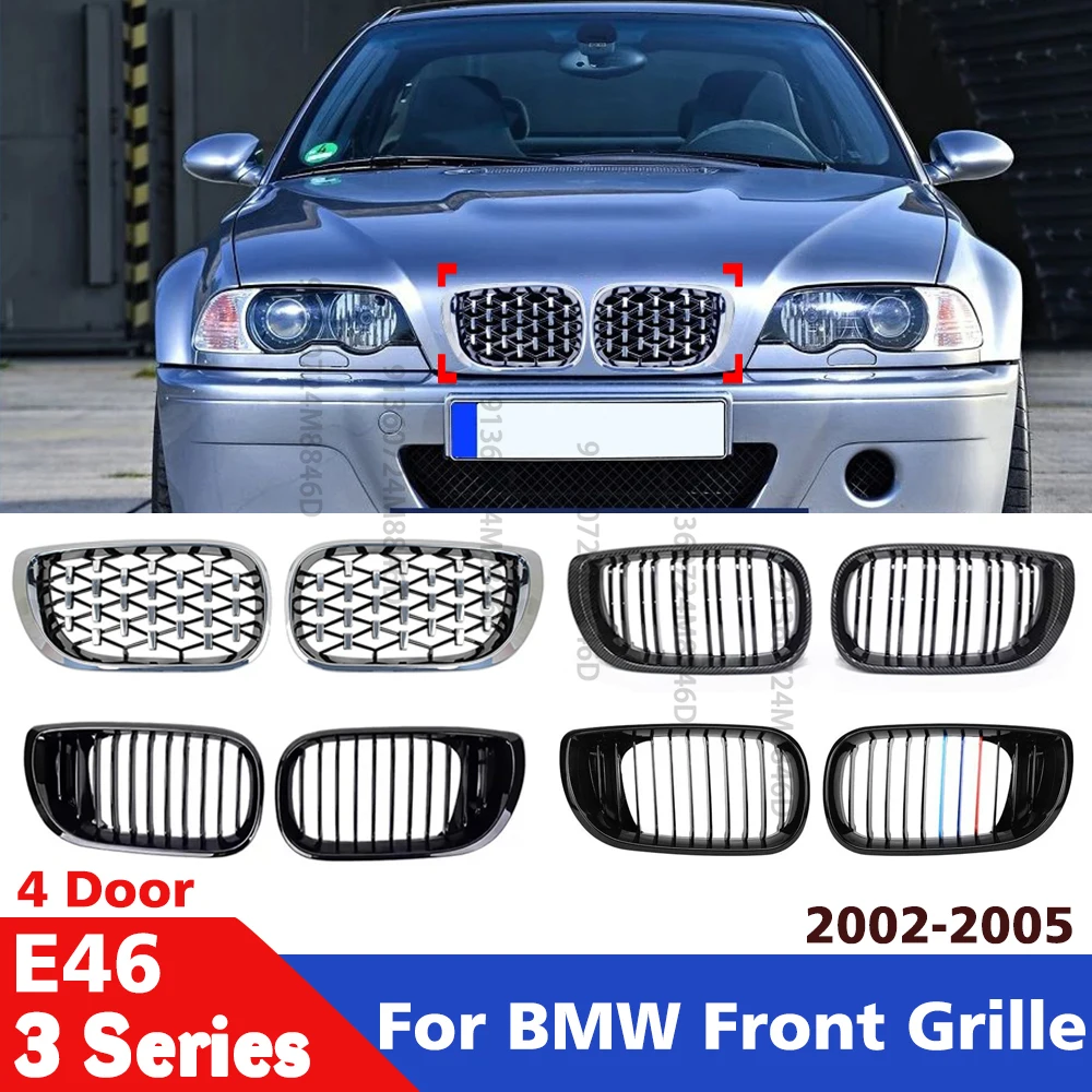 

For BMW 3-Series E46 4-Door 2002-2004 Chrome Silver Diamond Style Front Upper Grille Exterior Modification Parts