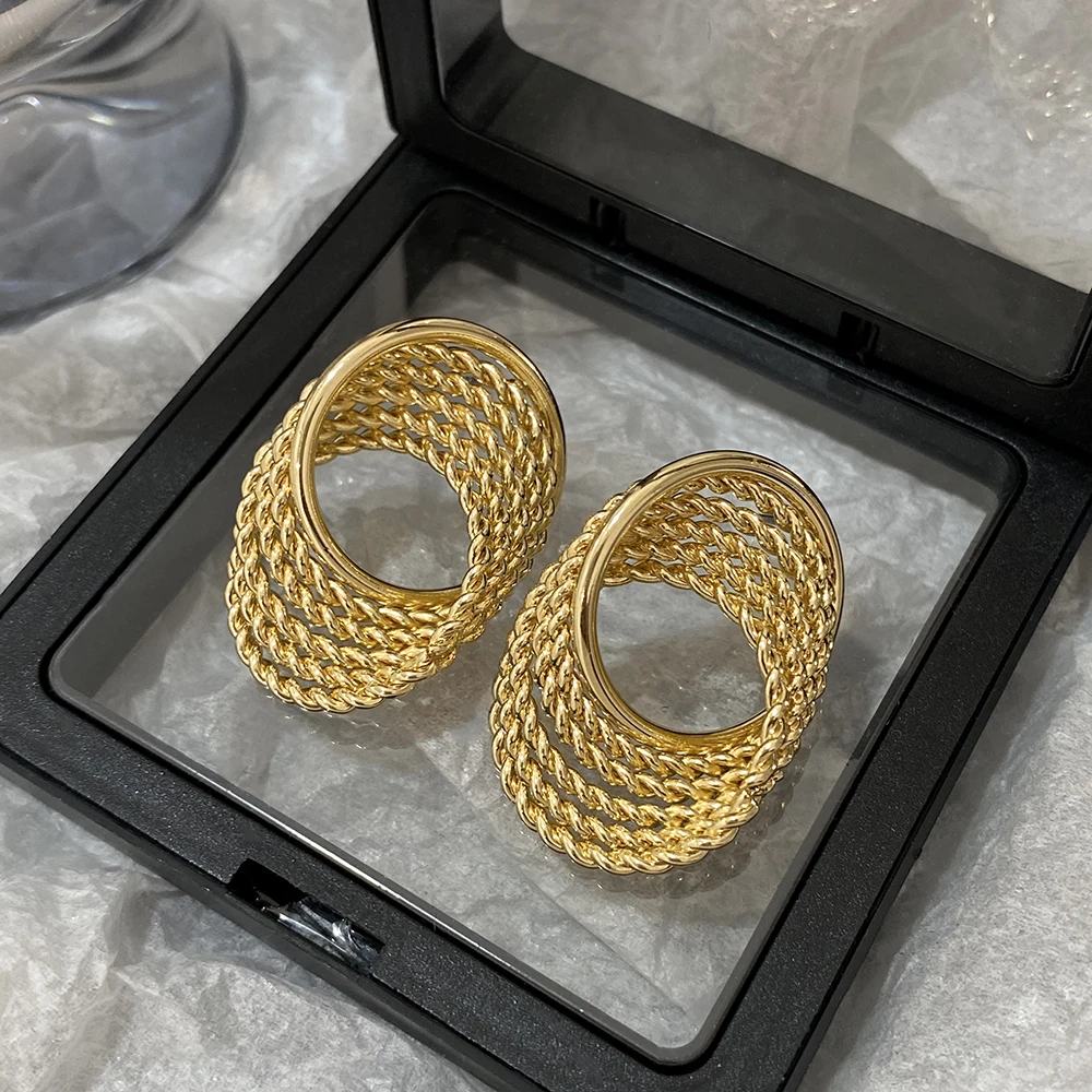 AENSOA Punk Metal Layered Twist Big Geometric Stud Earring Unique Gold Silver Color Statement Earring Women 2024 Fashion Jewelry image 5