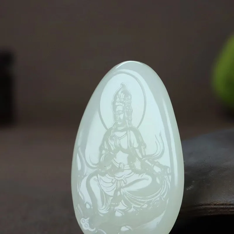 Hotan White Pendant Men, Large Guanyin Amulet, Jade Ornament