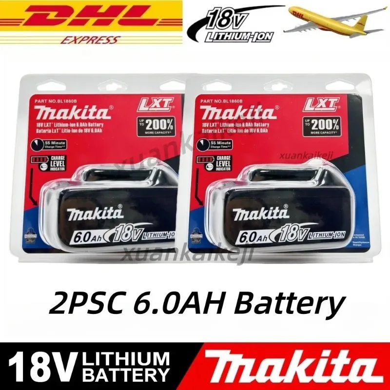 100% Original Makita Akku, 6,0Ah Wiederaufladbarer Akku 18V, Ersatz für Makita BL1830B L1840B L1850B L1860B, Elektrowerkzeug-Akku
