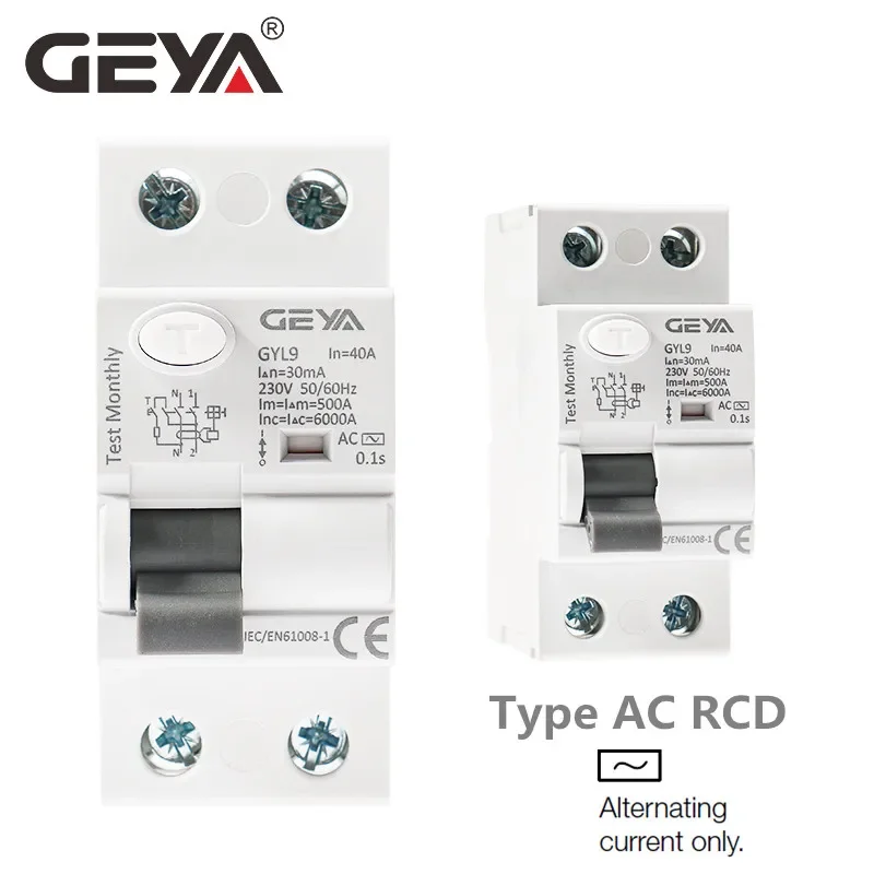 

GEYA GYL9 Type AC RCD Electromagnetic Circuit Breaker ELCB RCCB Electric1P+N 25A 40A 63A 100A RCD 30mA 100mA 300mA