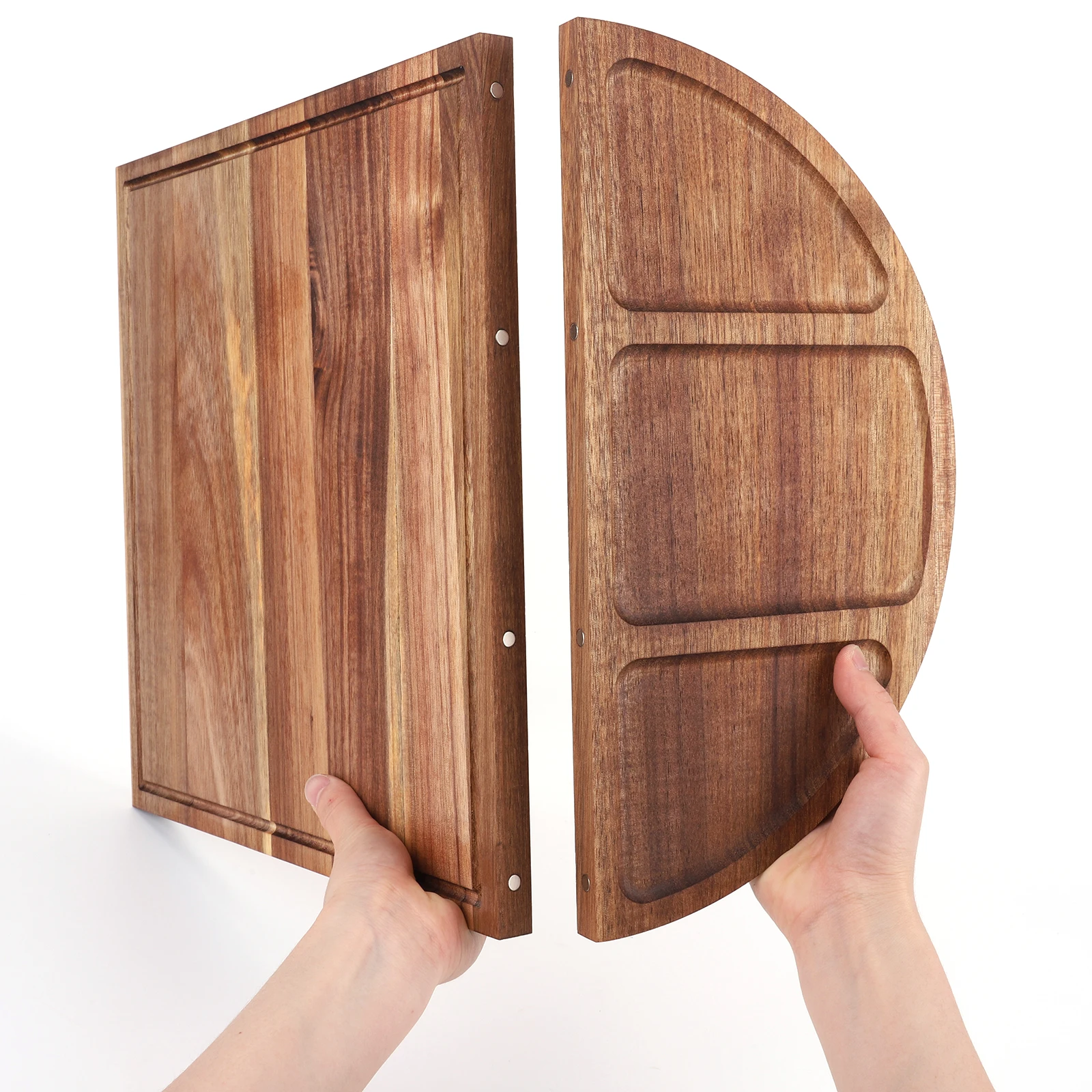 Acacia Wood Serving Tray Charcuterie Magnetic Platter Creative Multi-Function Food Board with Grooves for Fruits Vegetables