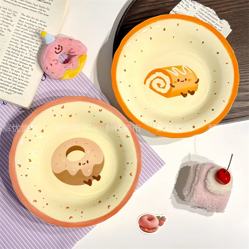 مجموعة أدوات مائدة من أطباق السيراميك الكرتونية اللطيفة لشخص واحد، مطبخ منزلي، طعام، سكن الطلاب، تصميم جمالي هدية