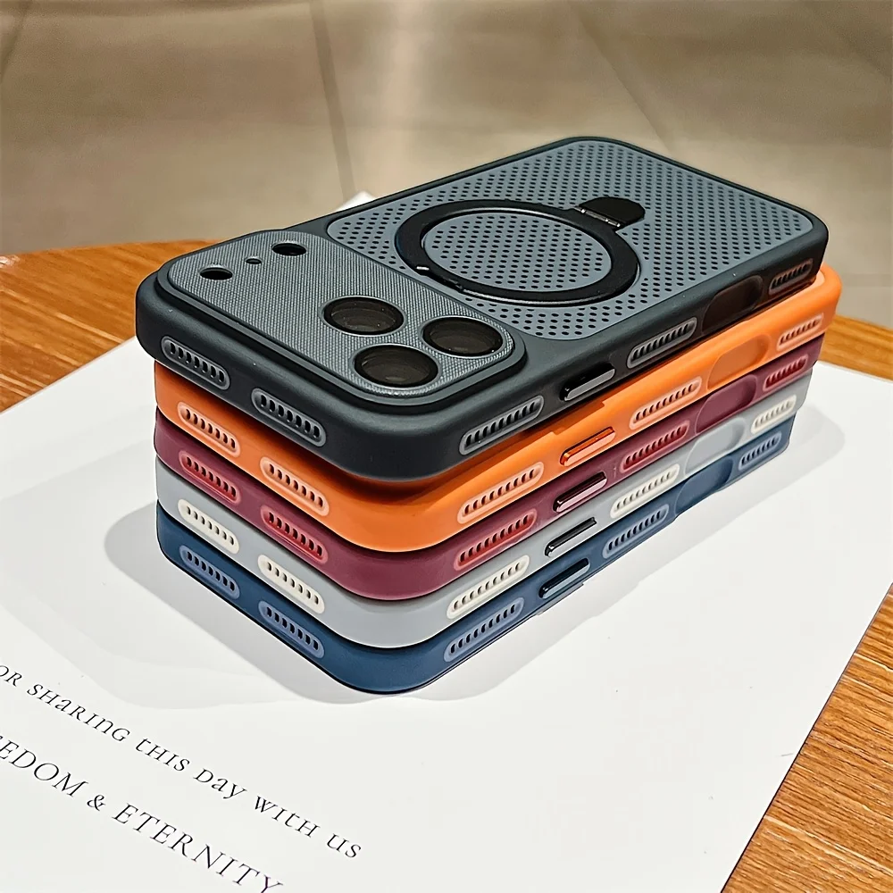 Fashion Heat Dissipation Cooling Mesh Hole Case for IPhone 17 16 15 14 13 12 Pro Max Plus for Magsafe Stand Holder Armor Cover view 6