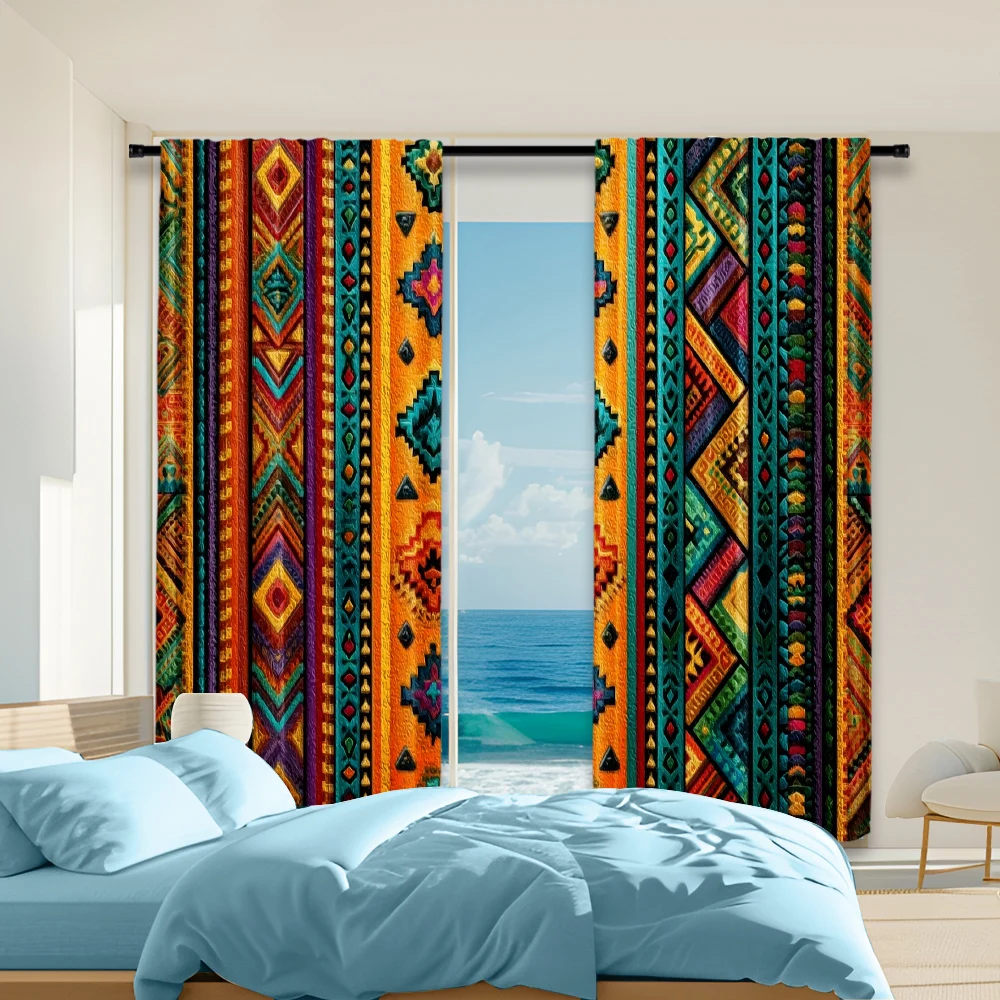 2pcs 2D flat printing Window Drapes African stripe Machine Washable Fabric Without Electricity Family Party Decoration Perfect