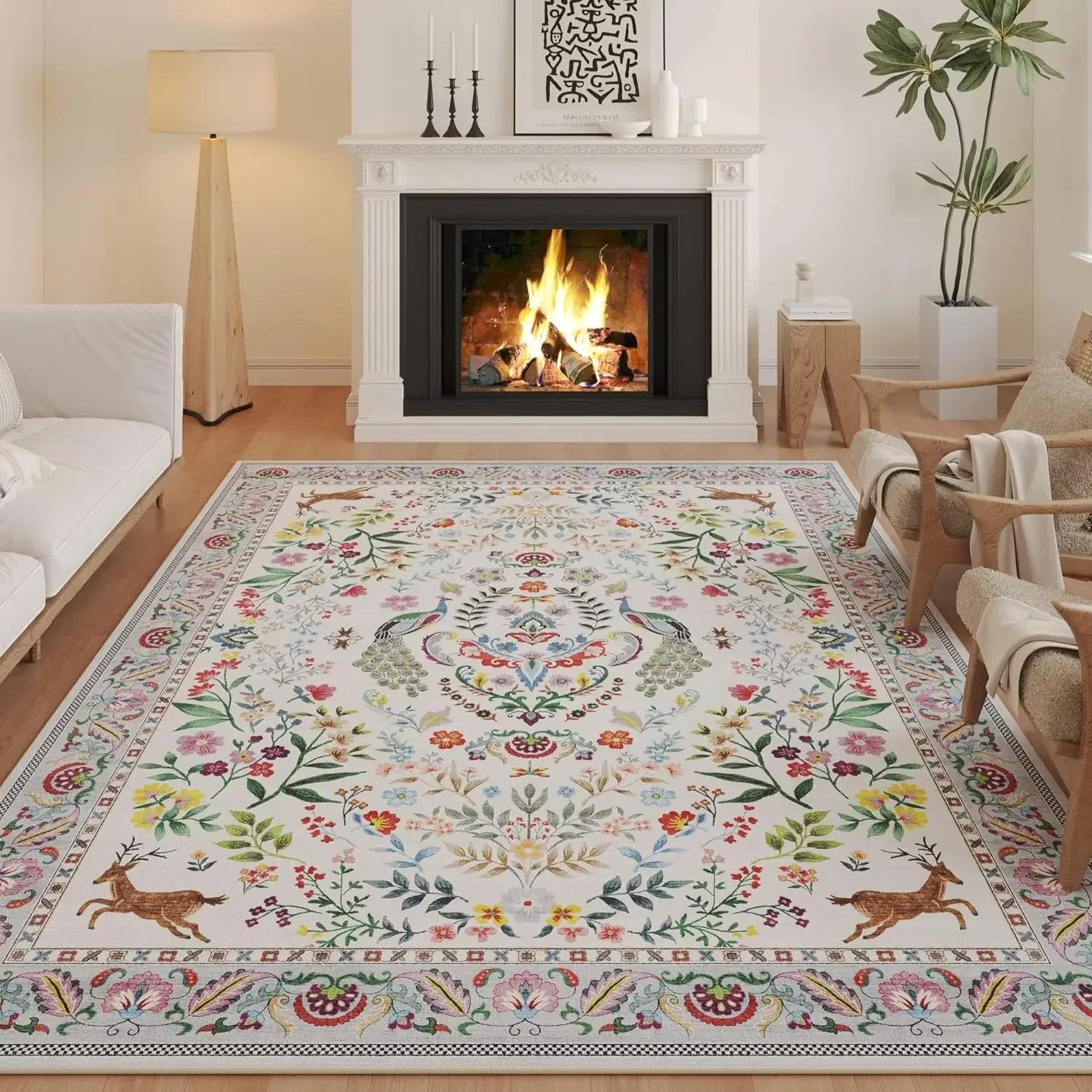 VIKAMA Maschinenwaschbarer Teppich mit Blumenmuster, für Büro, rutschfest, kleiner Teppich für Schlafzimmer, Nachttisch, Küche, Eingangsbereich, Kinderzimmer, Bürodekoration