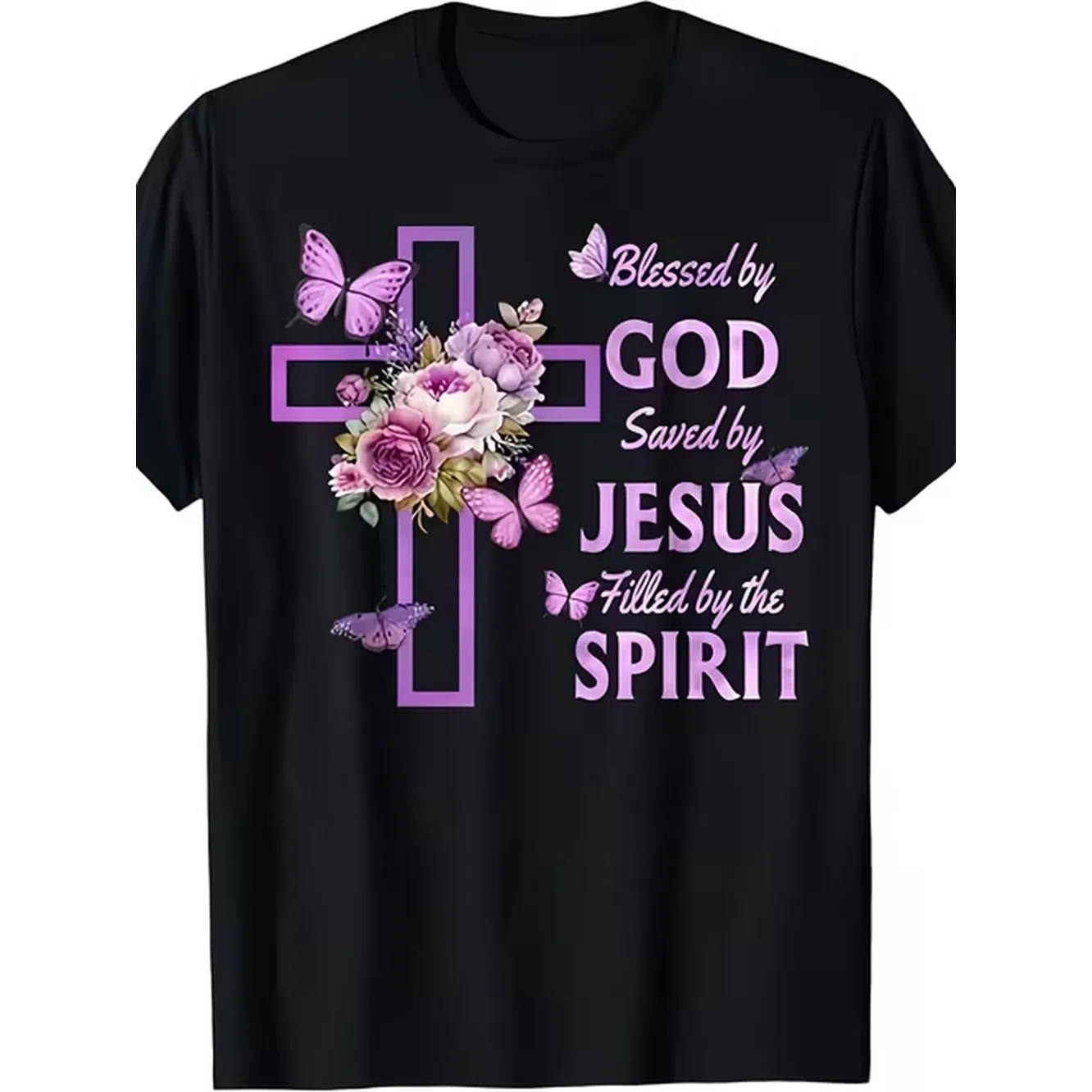 Mens Christian Faith T Shirt Blessed By God Saved By Purple Floral Cross Graphic Tee With Purple Lettering Soft Everyday Church Outfit Sportswearsame Style For Men And Women 2026 Summer Short Sleeved Printed T Shirt Pure 180G