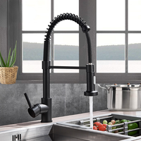 Matte Black Kitchen Faucet Deck Mounted Mixer Tap, 360 Degree Rotation Stream Sprayer Nozzle, Kitchen Sink Hot and Cold Taps