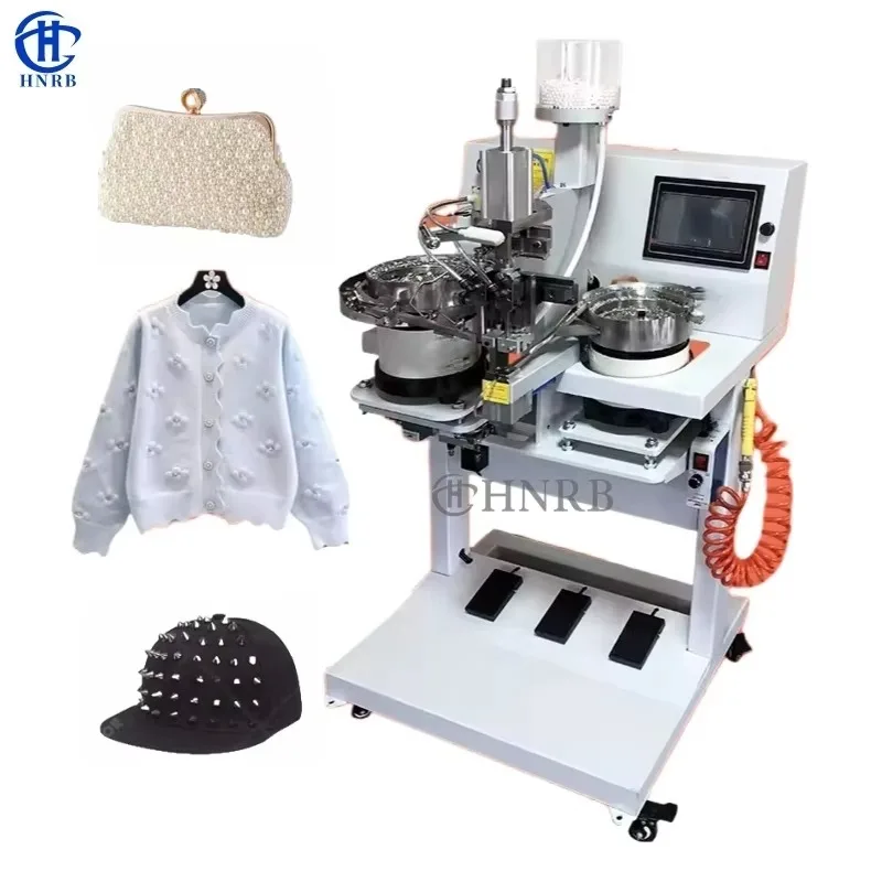 Single Double Head Bead Pearl Setting Drill Stringing Attach Machine Semi-Automatic Steel PLC Core Components For Hats