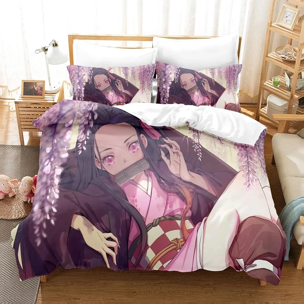 Imagem -06 - Nezuko Kamado Conjunto de Cama para Meninos e Meninas Demon Slayer Duvet Cover Anime Consolador Roupa de Cama Solteiro Gêmeo Completo Queen Size 3d Presente