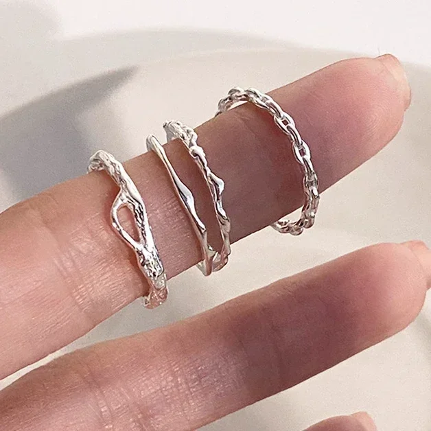 

Real 925 Sterling Silver Geometric Irregular Opening Rings Adjustable for Women Trendy Minimalist Fine Jewelry Accessories Gift