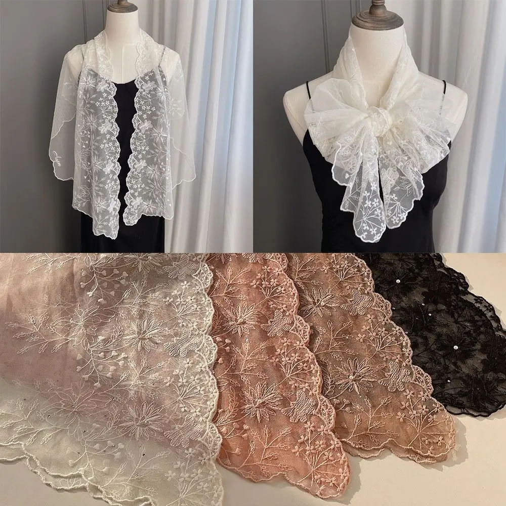 

Literary Retro Women's Lace Scarf Elegant Embroidered Flower Sunscreen Shawl Long Female Headscarf for Women