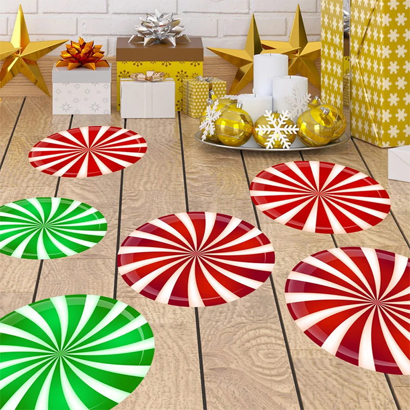 Christmas Floor Decals 6PCs Christmas Wall Stickers Peppermint Candy Cane Stickers Decor